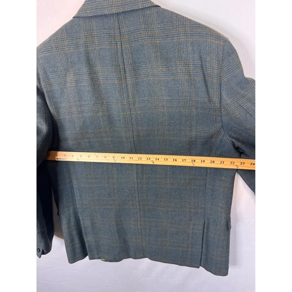 Vintage Beau Marc Saxony Tweed Wool Blazer Blue Plaid Sport Coat Made in England